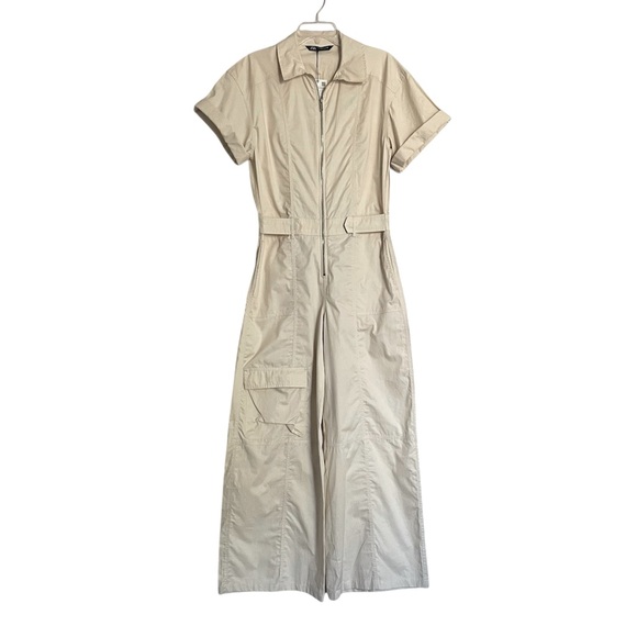 ZARA Cotton Zip Up Cargo/Station Jumpsuit Relaxed Fit Wide Leg NWT - Picture 6 of 11